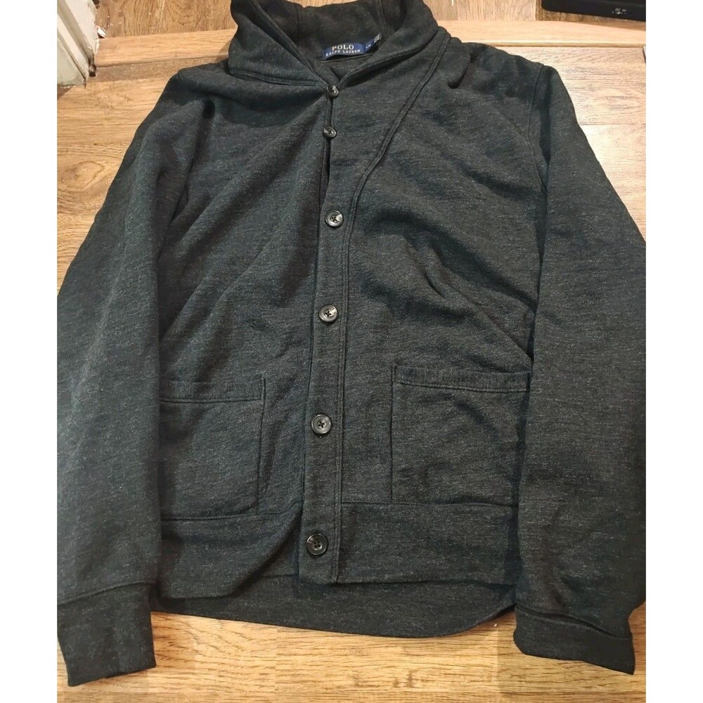 POLO RALPH LAUREN Men's L Charcoal Grey Cotton Shawl Collar Cardigan Sweater
